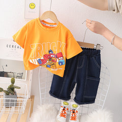 RM231223-1 طقم جينز قطعتين ( بلوزة قطنية + شورت)