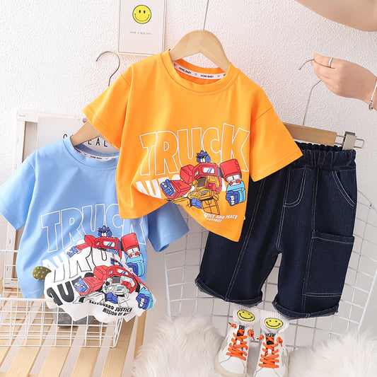 RM231223-1 طقم جينز قطعتين ( بلوزة قطنية + شورت)