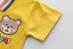 RM231223-21 طقم ولادي قطعتين ( بلوزة قطن + شورت جينز)