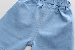 RM231223-21 طقم ولادي قطعتين ( بلوزة قطن + شورت جينز)