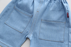 RM231223-21 طقم ولادي قطعتين ( بلوزة قطن + شورت جينز)