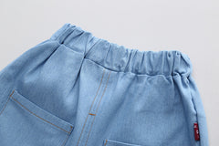 RM231223-21 طقم ولادي قطعتين ( بلوزة قطن + شورت جينز)