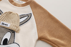 RM231223-23 طقم ديزني ارنوب ( بلوزة مطرزة مع طاقية + بنطلون)