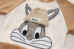 RM231223-23 طقم ديزني ارنوب ( بلوزة مطرزة مع طاقية + بنطلون)