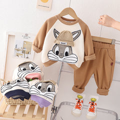 RM231223-23 طقم ديزني ارنوب ( بلوزة مطرزة مع طاقية + بنطلون)