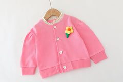 RM231223-24 طقم بناتي 3 قطع ( بلوزة موردة + جكيت مع دبوس وردة + بنطلون جينز )