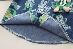 RM231223-25 طقم ولادي 3 قطع ( بلوزة قطعني + جكيت جينز مع دبدوب + بنطلون كتان)