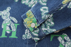 RM231223-25 طقم ولادي 3 قطع ( بلوزة قطعني + جكيت جينز مع دبدوب + بنطلون كتان)