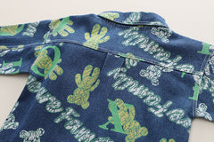 RM231223-25 طقم ولادي 3 قطع ( بلوزة قطعني + جكيت جينز مع دبدوب + بنطلون كتان)