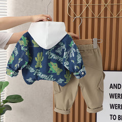 RM231223-25 طقم ولادي 3 قطع ( بلوزة قطعني + جكيت جينز مع دبدوب + بنطلون كتان)