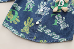 RM231223-25 طقم ولادي 3 قطع ( بلوزة قطعني + جكيت جينز مع دبدوب + بنطلون كتان)