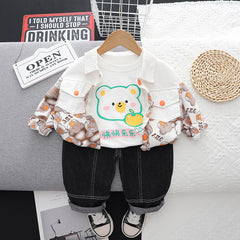 RM231223-26 طقم ولادي مميز بجي 3 قطع ( بنطلون جينز ناعم+ بلوزة قطنية + جكيت كتان ناعم)