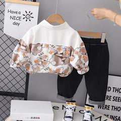 RM231223-26 طقم ولادي مميز بجي 3 قطع ( بنطلون جينز ناعم+ بلوزة قطنية + جكيت كتان ناعم)