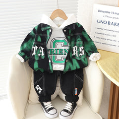 RM231223-28 طقم ولادي 3 قطع ( بلوزة قطنية + جكيت + بنطلون)