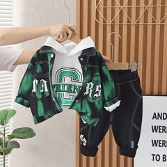 RM231223-28 طقم ولادي 3 قطع ( بلوزة قطنية + جكيت + بنطلون)