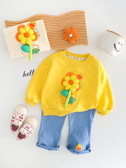 RM231223-31 طقم بناتي مورد ثري دي ( بلوزة قطنية + بنطلون جينز )