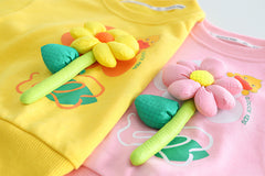 RM231223-31 طقم بناتي مورد ثري دي ( بلوزة قطنية + بنطلون جينز )