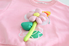 RM231223-31 طقم بناتي مورد ثري دي ( بلوزة قطنية + بنطلون جينز )