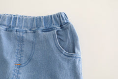 RM231223-31 طقم بناتي مورد ثري دي ( بلوزة قطنية + بنطلون جينز )