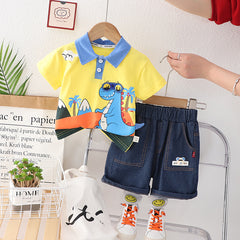 RM231223-34 طقم ديناصور ولادي قطعتين ( بلوزة قطنية + شورت)