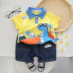RM231223-34 طقم ديناصور ولادي قطعتين ( بلوزة قطنية + شورت)