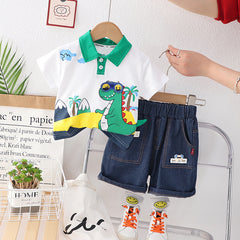 RM231223-34 طقم ديناصور ولادي قطعتين ( بلوزة قطنية + شورت)