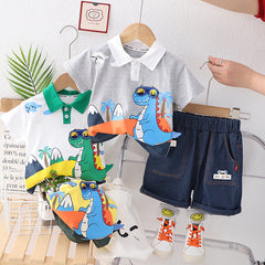 RM231223-34 طقم ديناصور ولادي قطعتين ( بلوزة قطنية + شورت)
