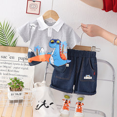 RM231223-34 طقم ديناصور ولادي قطعتين ( بلوزة قطنية + شورت)