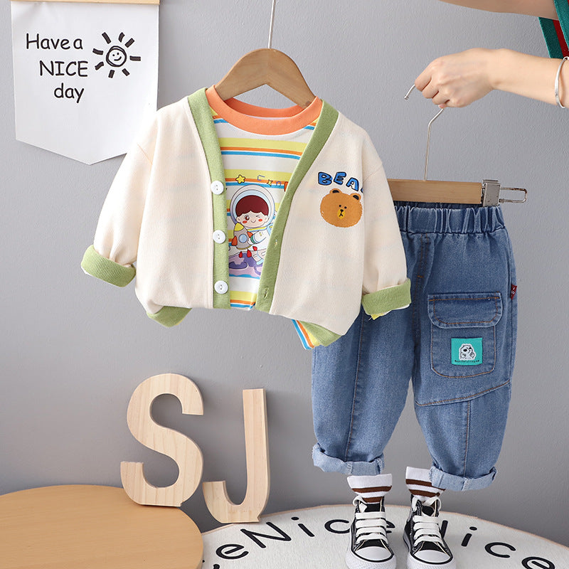 RM231223-37 طقم خريفي دافي بجي 3 قطع ( جكيت + بلوزة+ بنطلون) بألوان مميزة جدا