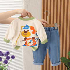 RM231223-37 طقم خريفي دافي بجي 3 قطع ( جكيت + بلوزة+ بنطلون) بألوان مميزة جدا