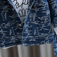 RM231223-38 طقم جينز بجي 3 قطع ( جكيت جينز+ بلوزة قطنية+ بنطلون جينز)