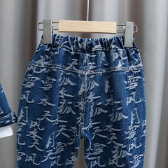 RM231223-38 طقم جينز بجي 3 قطع ( جكيت جينز+ بلوزة قطنية+ بنطلون جينز)