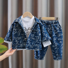 RM231223-38 طقم جينز بجي 3 قطع ( جكيت جينز+ بلوزة قطنية+ بنطلون جينز)