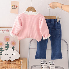 RM231223-41 طقم بناتي 3 قطع ( بلوزة قطنية + جكيت + بنطلون جينز)