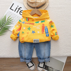 RM231223-42 طقم جينز ولادي قطعتين ( بلوزة قطنية + بنطلون جينز )