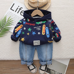 RM231223-42 طقم جينز ولادي قطعتين ( بلوزة قطنية + بنطلون جينز )