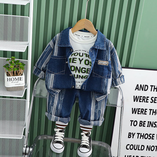 RM231223-5 طقم جينز مكون من 3 قطع ( جكيت جينز+ بلوزة قطنية+ بنطلون جينز)