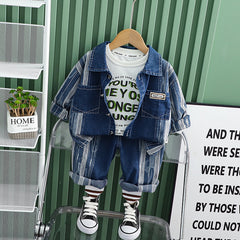 RM231223-5 طقم جينز مكون من 3 قطع ( جكيت جينز+ بلوزة قطنية+ بنطلون جينز)