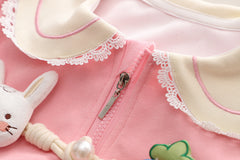 RM231223-6   طقم بناتي قطني تقيل خريفي شتوي مزين بجي 3 قطع ( بلوزة + جكيت + بنطلون)