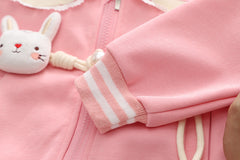 RM231223-6   طقم بناتي قطني تقيل خريفي شتوي مزين بجي 3 قطع ( بلوزة + جكيت + بنطلون)