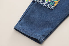 RM231223-7 طقم جينز ولادي 3 قطع ( بلوزة قطنية + جكيت جينز + بنطلون جينز )