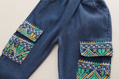 RM231223-7 طقم جينز ولادي 3 قطع ( بلوزة قطنية + جكيت جينز + بنطلون جينز )