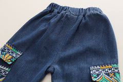 RM231223-7 طقم جينز ولادي 3 قطع ( بلوزة قطنية + جكيت جينز + بنطلون جينز )