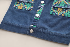 RM231223-7 طقم جينز ولادي 3 قطع ( بلوزة قطنية + جكيت جينز + بنطلون جينز )