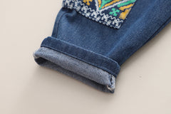 RM231223-7 طقم جينز ولادي 3 قطع ( بلوزة قطنية + جكيت جينز + بنطلون جينز )