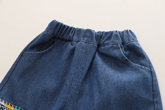 RM231223-7 طقم جينز ولادي 3 قطع ( بلوزة قطنية + جكيت جينز + بنطلون جينز )