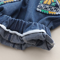 RM231223-7 طقم جينز ولادي 3 قطع ( بلوزة قطنية + جكيت جينز + بنطلون جينز )