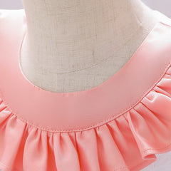 SD-2679G فستان بناتي طبقات مورد ومطرز على الشفون مع دبوس وردة للخصر