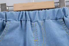 SS-2264B طقم ولادي جينز قطعتين ( بلوزة قطنية + شورت جينز )