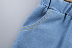 SS-2264B طقم ولادي جينز قطعتين ( بلوزة قطنية + شورت جينز )